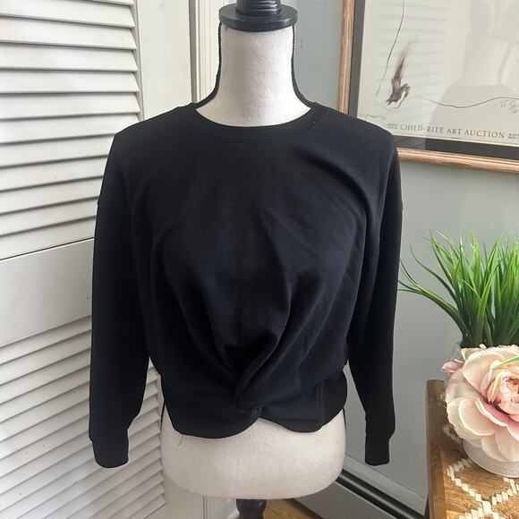FOR THE REPUBLIC Top Womens Small Black Pullover Cropper Twist Front Athleisure - Picture 1 of 6